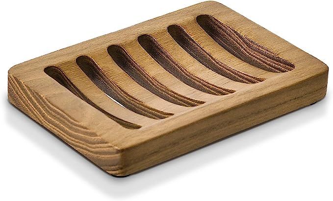 【Teak】 Wood Bathroom Soap Dish for Bar Soap, SUBEKYU Draining Wooden Soap Holder for Shower, ... | Amazon (US)