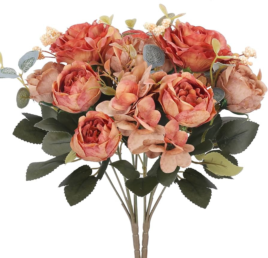 GTIDEA 2 Bundles Artificial Fall Flowers Vintage Fake Peony Flowers with Hydrangea Orange Silk Au... | Amazon (US)