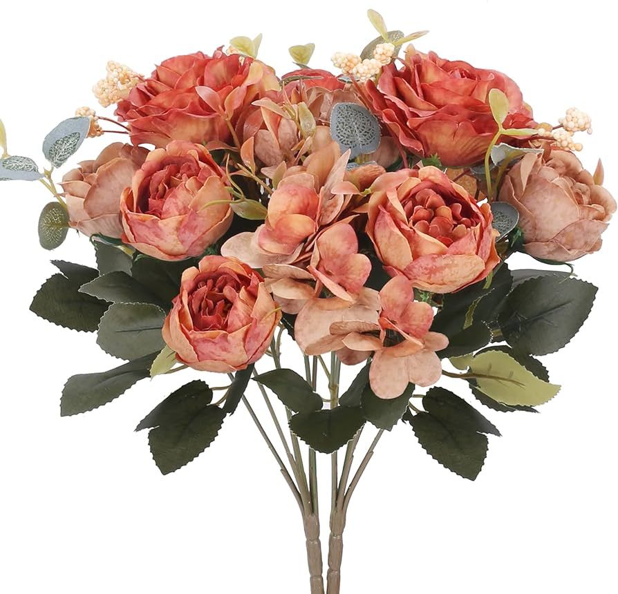 GTIDEA 2 Bundles Artificial Fall Flowers Vintage Fake Peony Flowers with Hydrangea Orange Silk Au... | Amazon (US)