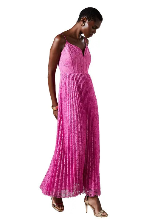 Coast Lace Pleated Maxi Dress in Pink at Nordstrom, Size 10 | Nordstrom