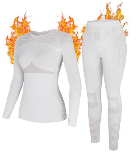 ATTRACO Women's Thermal Underwear Set Skiiing Base Layer Thermal Long Underwear Sets Grey XL | Amazon (US)