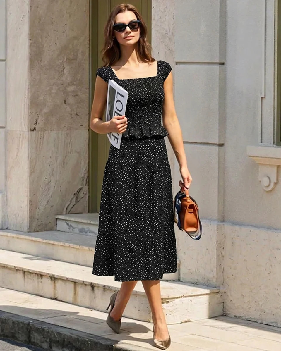 Black Square Neck Polka Dot Tank Top | rihoas.com