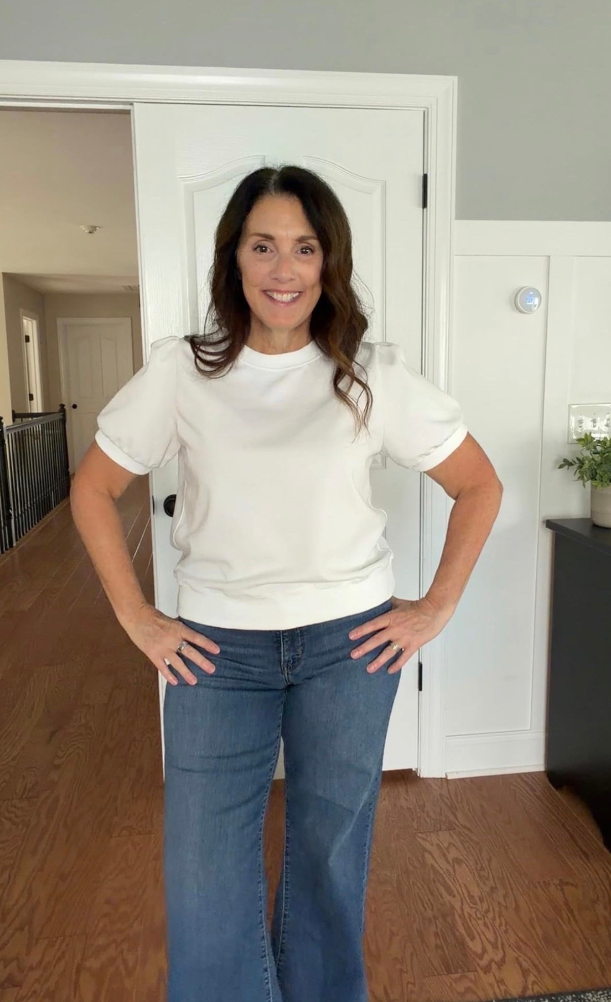 When you want the look of a sweatshirt without actually wearing a full sweatshirt. This tee/sweatshirt combo is such a cute in-between layer for jeans or leggings, and it’s an easy throw-on-and-go option. Definitely one of those pieces you’ll reach for on repeat!