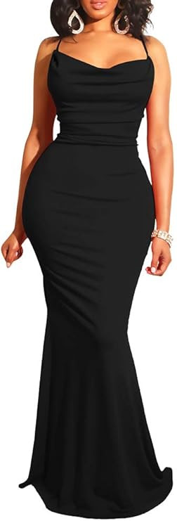 GOBLES Women Sexy Spaghetti Strap Bodycon Halter Mermaid Evening Maxi Dress | Amazon (US)