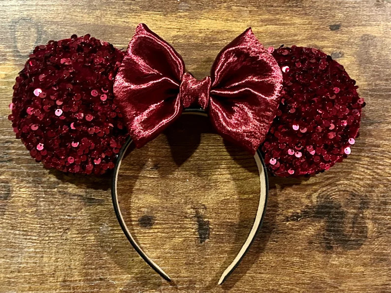 Cranberry Sequin Minnie Ears - Etsy | Etsy (US)