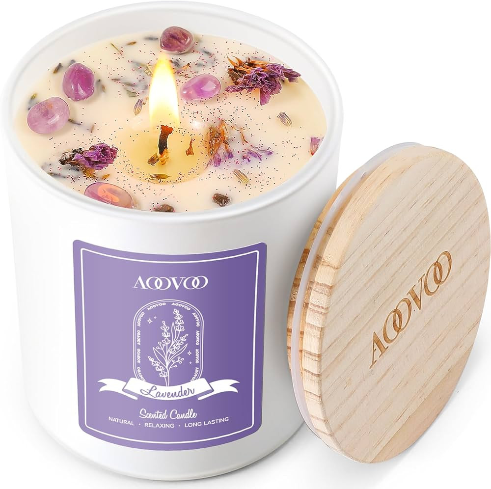 Lavender Scented Candles Gift for Women - Aromatherapy Candle with Crystals Inside, 10oz 100% Nat... | Amazon (US)