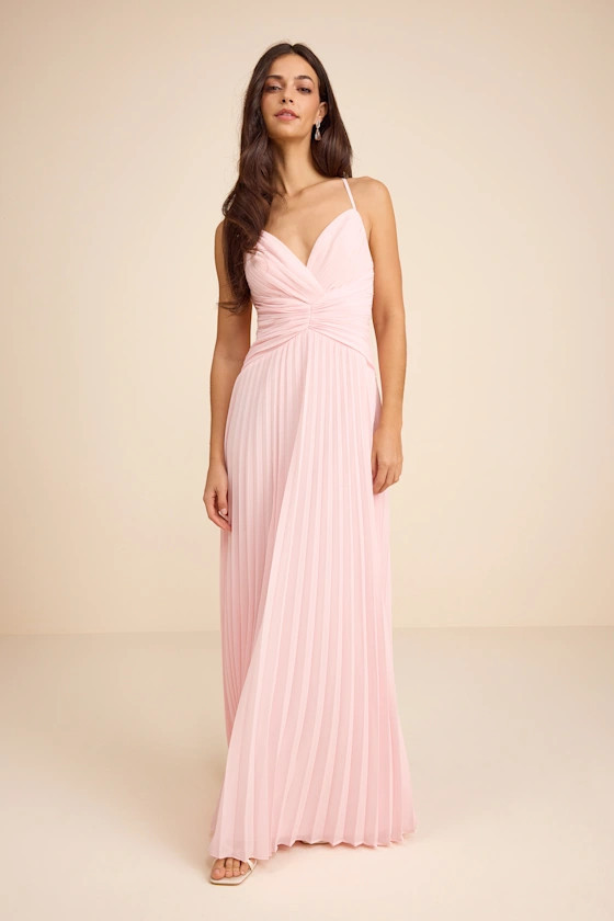 Corella Light Pink Pleated Backless Maxi Dress | Lulus