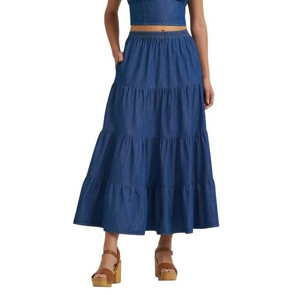 Women's Wrangler Denim Tiered Skirt Medium Dark Denim | Scheels Sports
