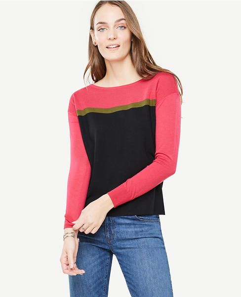 Colorblock Extrafine Merino Wool Boatneck Sweater | Ann Taylor (US)