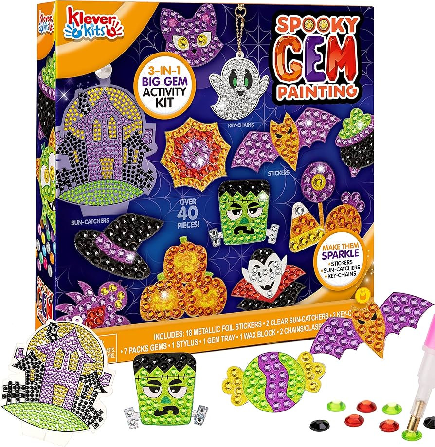 Klever Kits Halloween Gem Art Kit, Kids Halloween Art Crafts Party Supplies, Diamond Painting Kit... | Amazon (US)