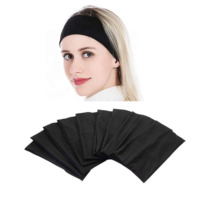 Yeshan Wide face mask headbands for women With Soft Stretchy Black Bandana Headbands Elastic Yoga... | Amazon (US)