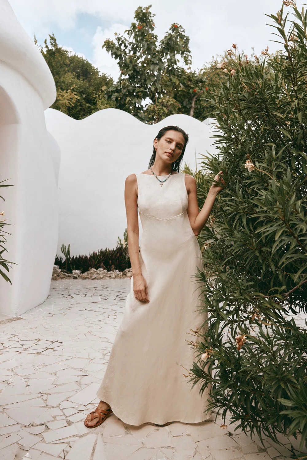 Art Of Bloom Linen Bias Cut Maxi Dress Cream | VRG Grl