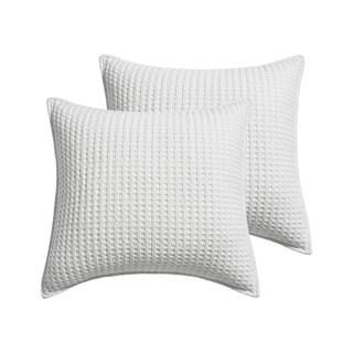 Mills Waffle Bright White Solid Cotton 26 in. x 26 in. Euro Sham (Set of 2) | The Home Depot
