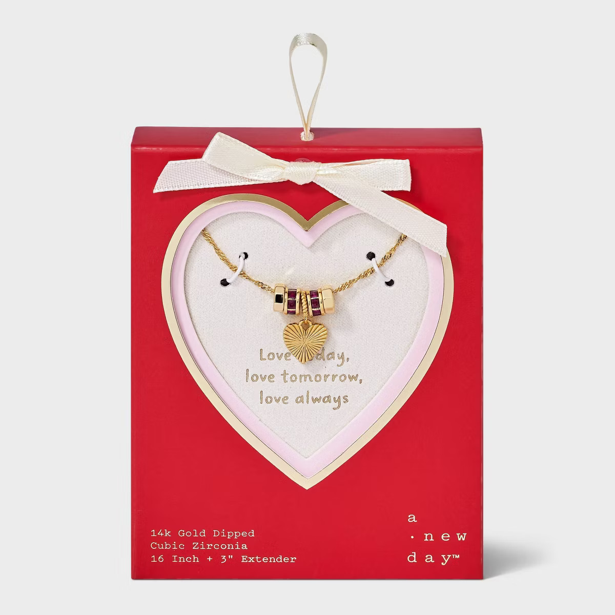 14K Gold Dipped Cubic Zirconia Rondelle Heart Necklace - A New Day™ Gold/Pink | Target