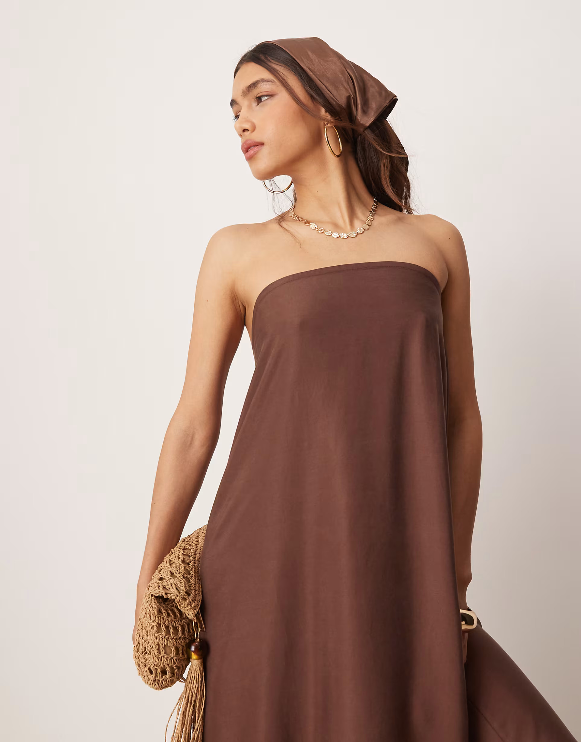 ASOS DESIGN cupro bandeau maxi dress in chocolate | ASOS | ASOS (Global)