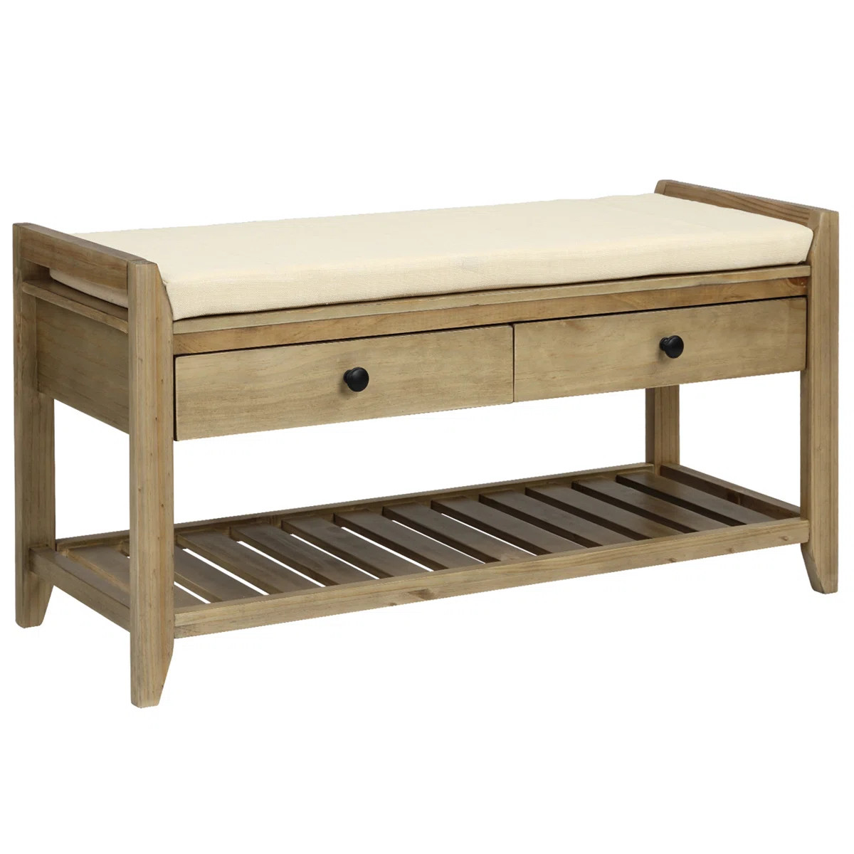 Alexandria Wood Storage Bench, Shoe Rack with Cushioned Seat and Drawers, Multipurpose Entryway S... | Wayfair North America