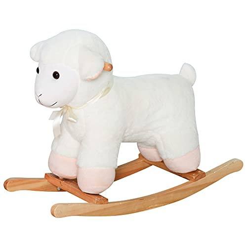 Qaba Lamb Rocking Horse Sheep, Nursery Stuffed Animal Ride On Rocker for Kids, Wooden Plush, White | Amazon (US)