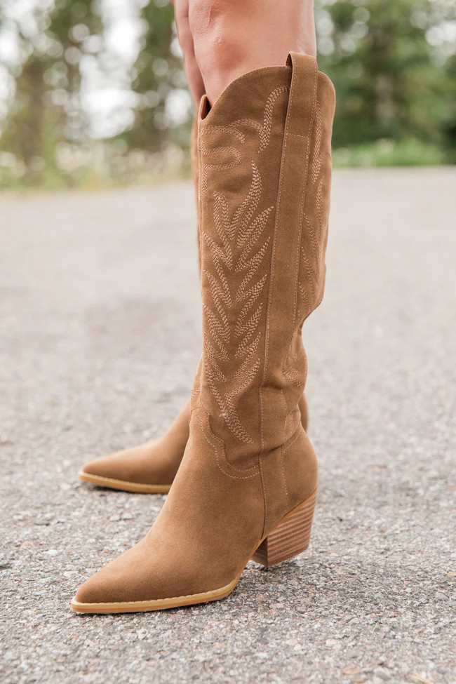Sweeney Brown Embroidered Tall Boot | Pink Lily