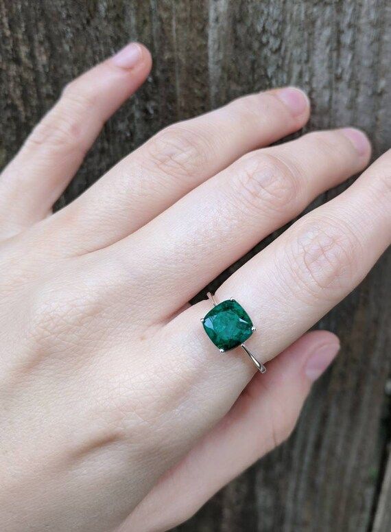 Natural Emerald Ring, dark green authentic emerald ring, solitaire stacking genuine raw emerald r... | Etsy (US)