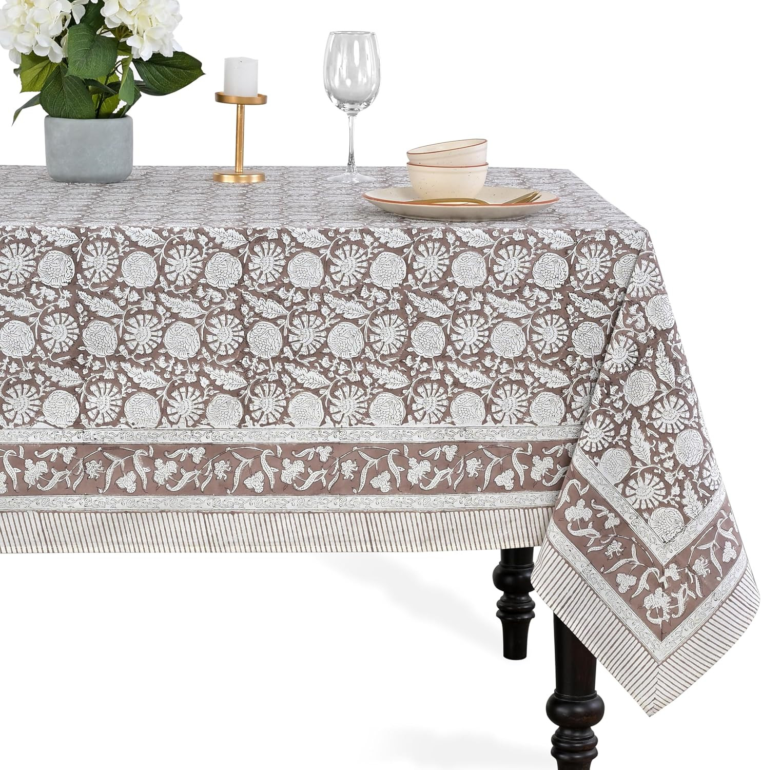 CPC Rustic Brown Block Print 100% Cotton Rectangle Tablecloth 60x90 Inch | Amazon (US)