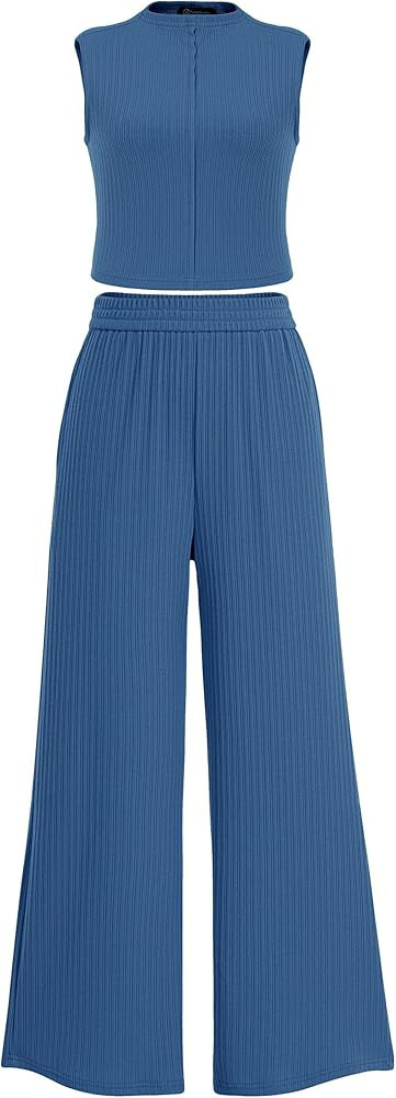 PRETTYGARDEN 2 Piece Outfits for Women Summer Casual Tank Tops and Wide Leg Pants Lounge Sets Tra... | Amazon (US)