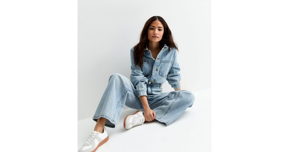 Petite Pale Blue Denim Wide Leg Jumpsuit
						
						Add to Saved Items
						Remove from Saved ... | New Look (UK)