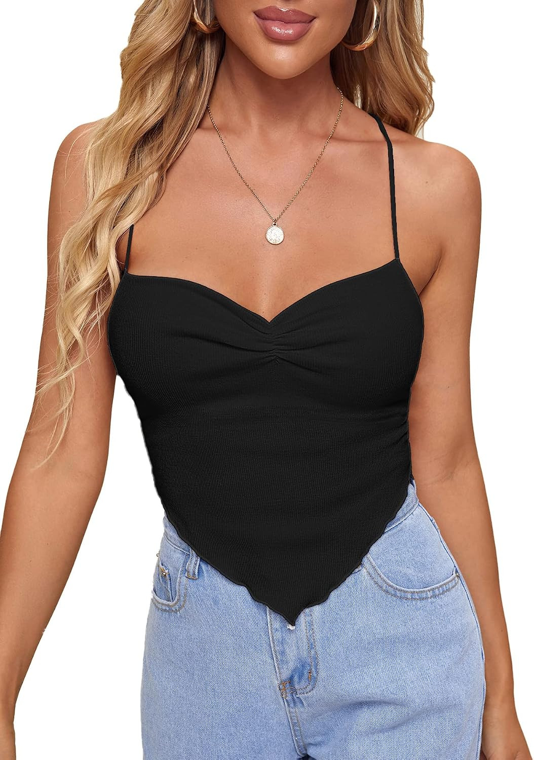 Verdusa Women's Criss Cross Backless Strappy Asymmetrical Hem Crop Cami Top | Amazon (US)