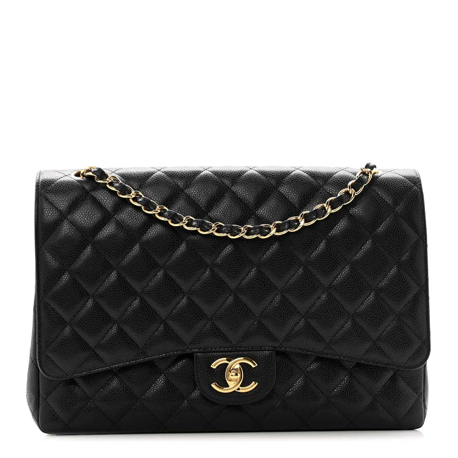 Caviar Quilted Maxi Double Flap Black | FASHIONPHILE (US)