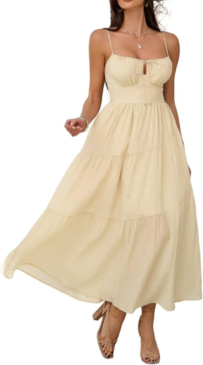 Summer Spring Dresses for Women 2025 Corset Spaghetti Strap Flowy Maxi Dress Vacation Beach Weddi... | Amazon (US)