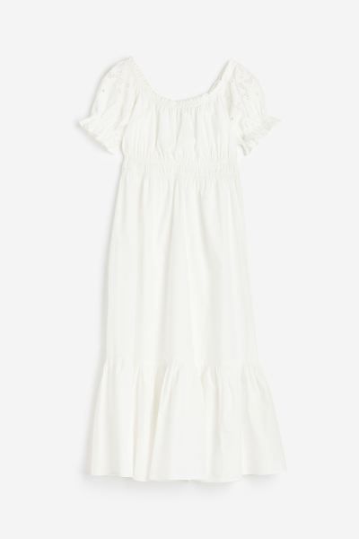 Off-the-shoulder Cotton Dress - White - Ladies | H&M US | H&M (US + CA)