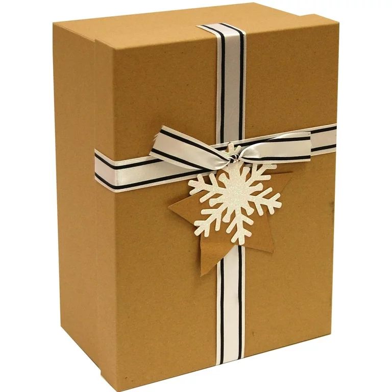Holiday Time Large Kraft Christmas Star Snowflake Ribbon Paper Gift Box | Walmart (US)