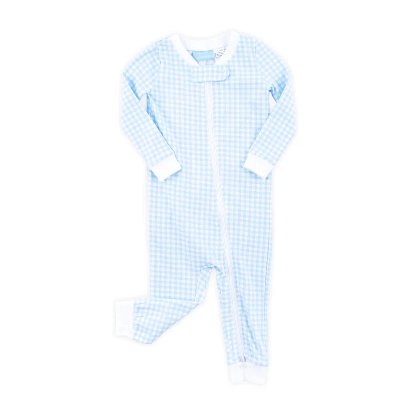Pumpkin Trio Blue Gingham Zip Sleeper | Classic Whimsy
