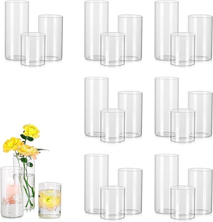 Glass Cylinder Vases Set of 24, Hewory Tall Clear Vase for Centerpieces, Glass Hurricane Candle H... | Amazon (US)