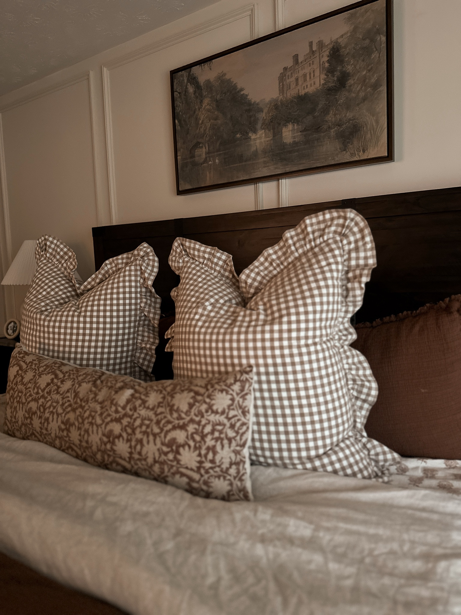 Bedroom views lately
Canvas art is from Hobby Lobby (can’t link)

Master bedroom, master bedroom bedding, ruffle pillows, lumbar pillow, bedding, moody bedroom 

#LTKStyleTip #LTKHome