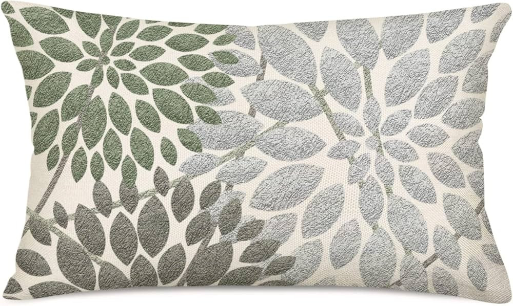 Asamour Dahlia Boho Throw Lumbar Waist Pillow Covers, Green Gray Floral Art Throw Pillows Cushion... | Amazon (US)