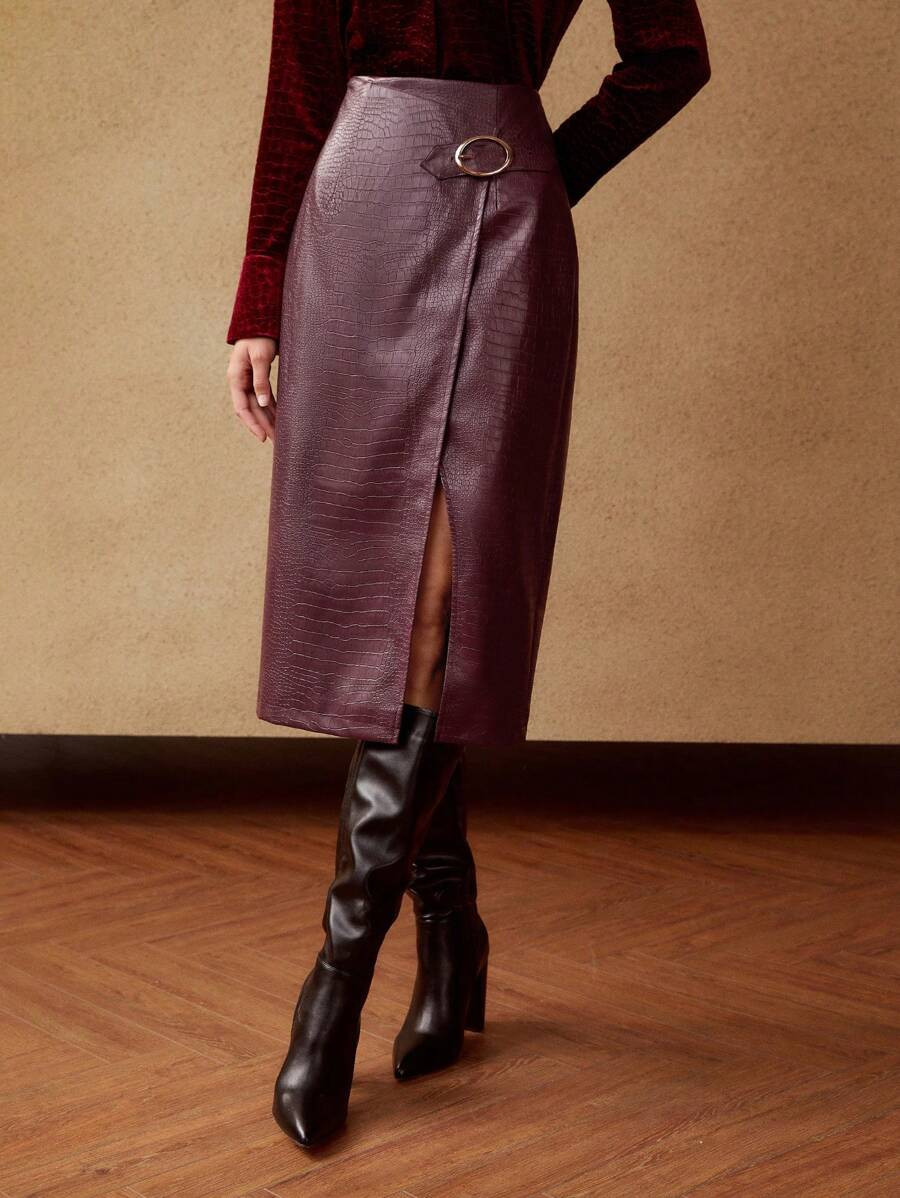 MOTF PREMIUM FAUX LEATHER REPTILE SKIRT | SHEIN