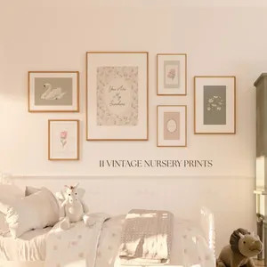 Set of 11 Vintage Girl Nursery Prints | Pink and Sage Green Nursery Decor | Rustic Playroom Art |... | Etsy (Global)