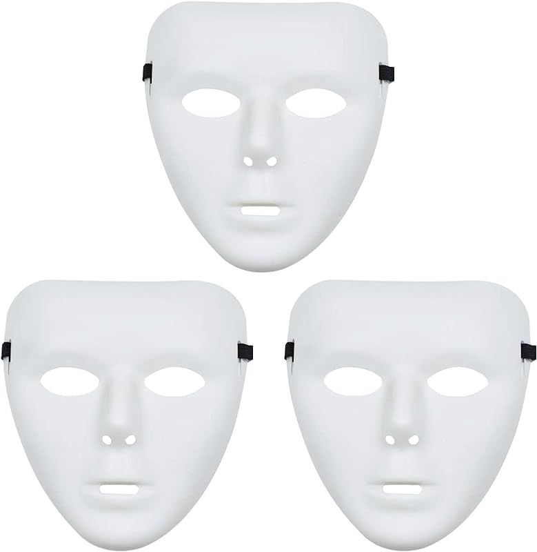 3 Pcs Halloween Mask, White Blank Face Masks for Halloween, Full Face Plastic Plain Costume Party... | Amazon (US)