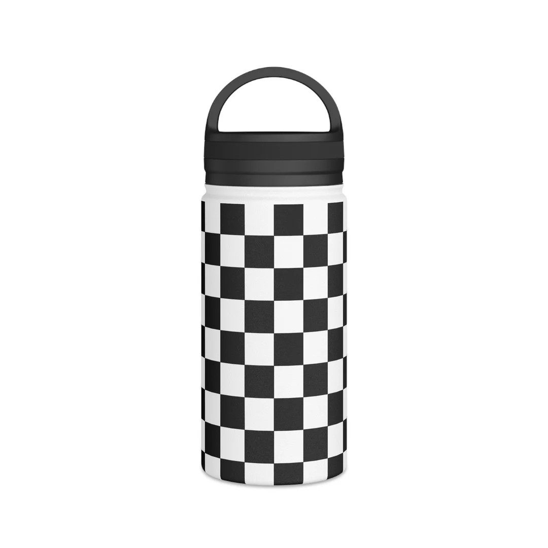 Black and White Checkered Water Bottle Stainless Steel Water Bottle | Etsy (US)