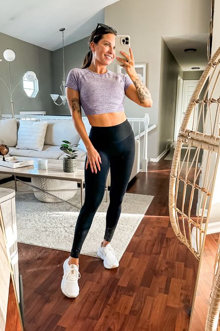 Workout look from Amazon!

Leggings size small, linked similar tops. I love these Brooks shoes! 