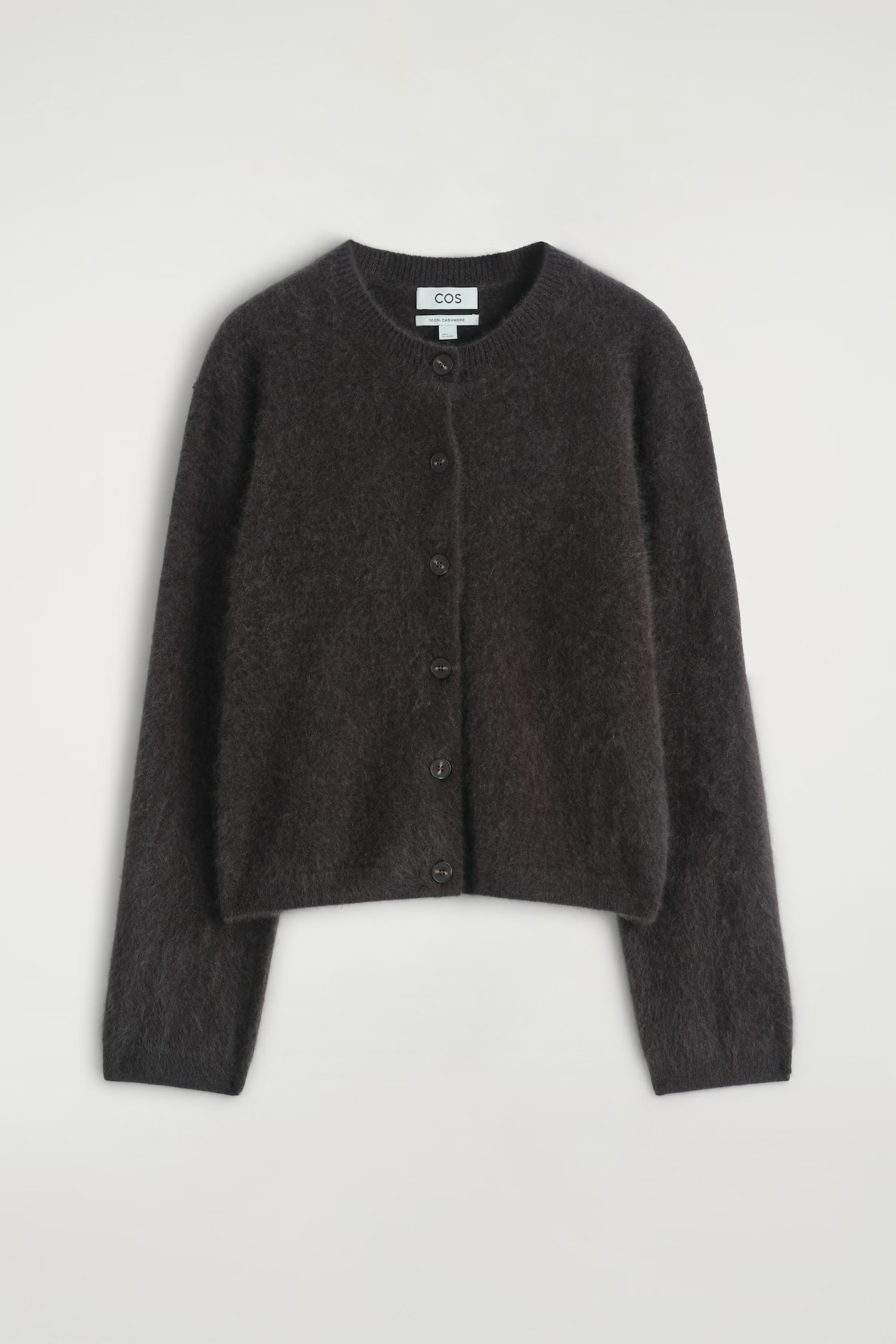 BRUSHED-CASHMERE CREW-NECK CARDIGAN - DARK BROWN | COS US | COS (EU)