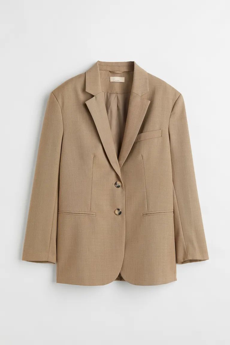 Oversized, single-breasted jacket in twill with narrow notch lapels, a chest pocket, jetted front... | H&M (UK, MY, IN, SG, PH, TW, HK)