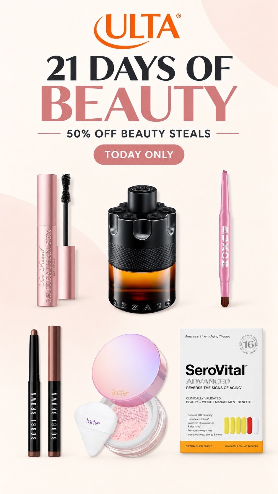Today’s Ulta 21 days of beauty deals! 50% off today only!

#LTKSaleAlert #LTKBeauty #LTKOver40