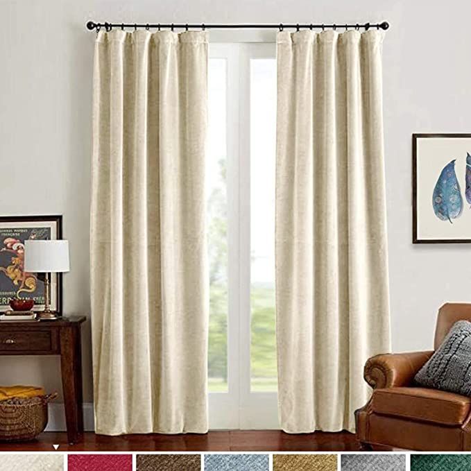 Lazzzy Beige Velvet Curtains Thermal Insulated Curtains 96 Inch Long Room Darkening Heavy Duty So... | Amazon (US)