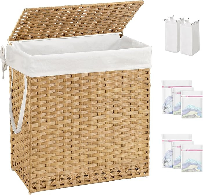 Laundry Hamper with Lid Wicker Laundry Basket 112 L (29.6 Gal) Laundry Hampers Handwoven Rattan C... | Amazon (US)