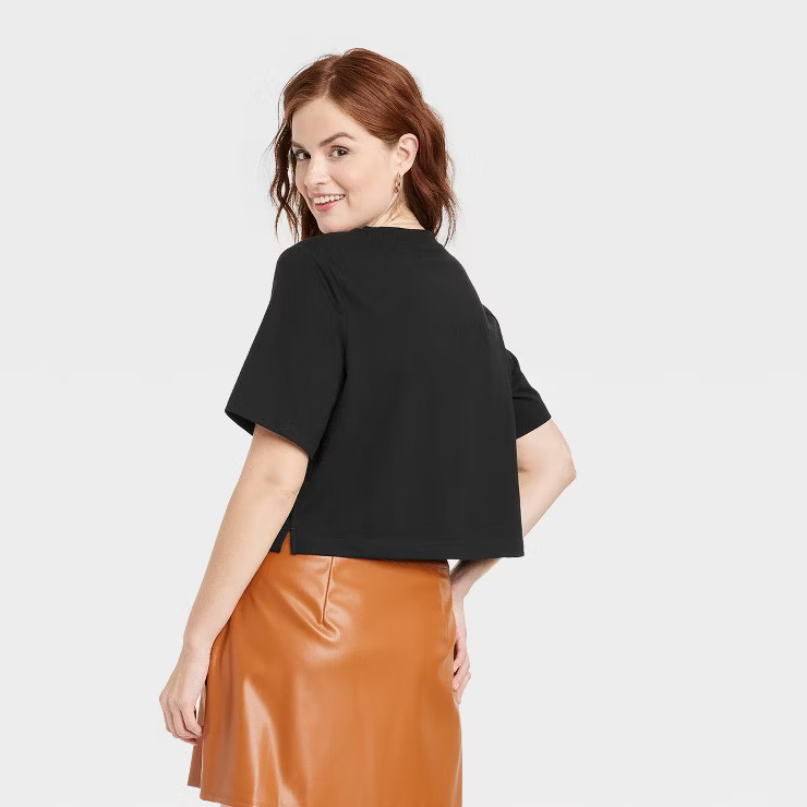 Women's Elbow Sleeve Boxy Cropped T-Shirt - A New Day™ | Target