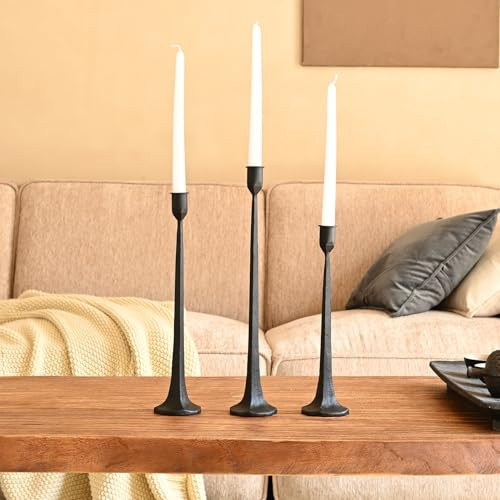 Set of 3 Candle Stick Holders,Iron Black Candlestick Holders, Fits 3/4 inch Thick Candles, Tapered Candle Holders Tall Set for Dining Table, Wedding, Home Decoration | Amazon (US)