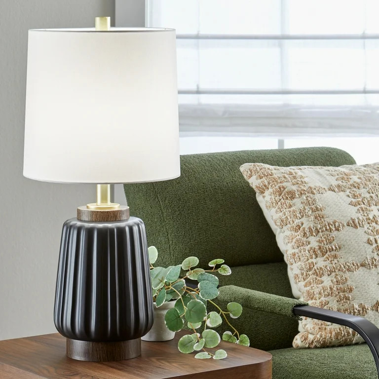 Better Homes & Gardens 24" Black Ribbed Ceramic & Wood Table Lamp | Walmart (US)