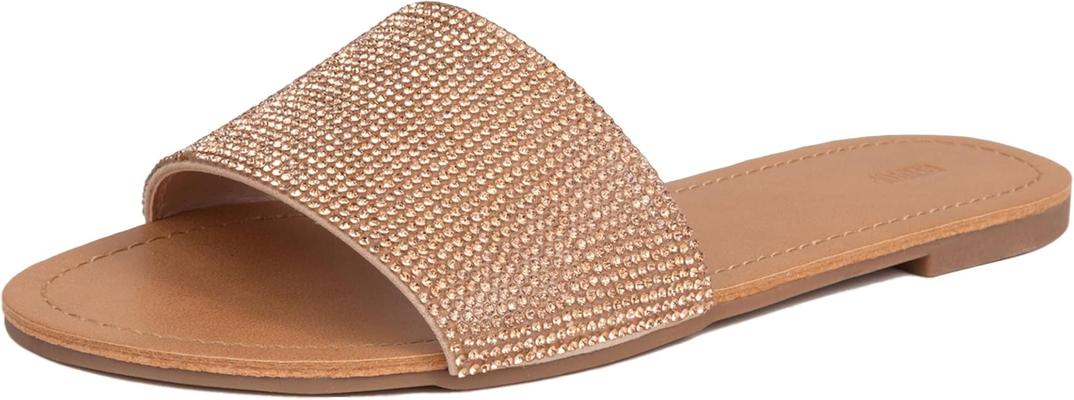REDTOP Women's Rhinestone Sandals Slide Glitter Bling Casual Sandal Flat Open Toe Sparkle Slides | Amazon (US)