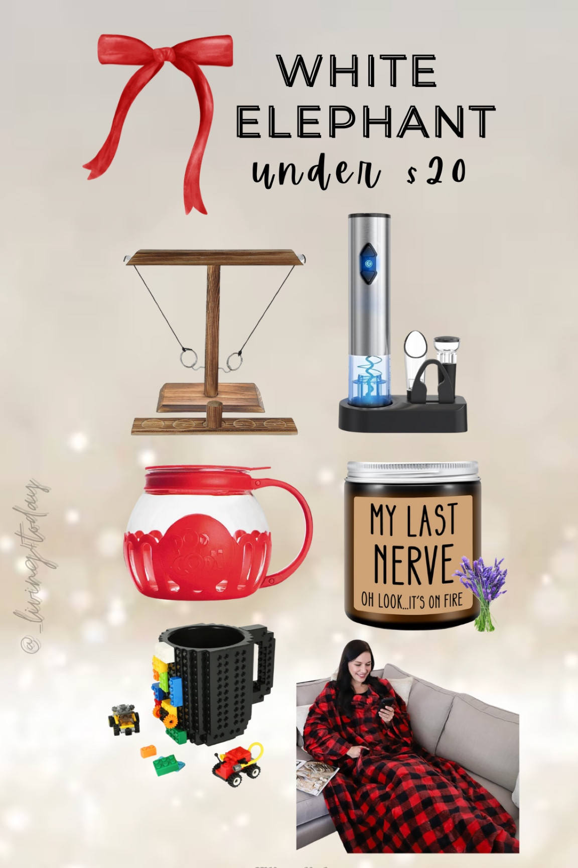 White elephant gifts under $20 that anyone would LOVE! 

Popcorn maker, electronic wine opener, Lego coffee mug, wearable blanket, candle & hook toss game 

#LTKHoliday #LTKFindsUnder50 #LTKGiftGuide